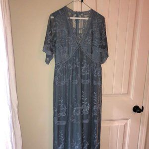 PinkBlush Blue Lace Mesh Overlay Maternity Maxi Dr